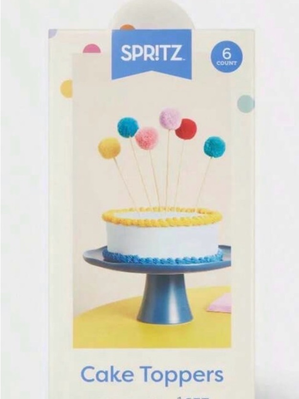 🖍️ Spritz Colorful Pom Pom Cake Toppers - Assorted Colors, 6 Count